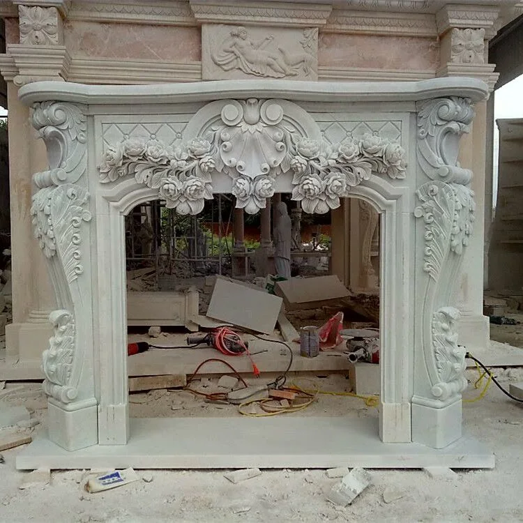 100% Hand Carving Cheap White Marble Fireplace Mantel for Sale