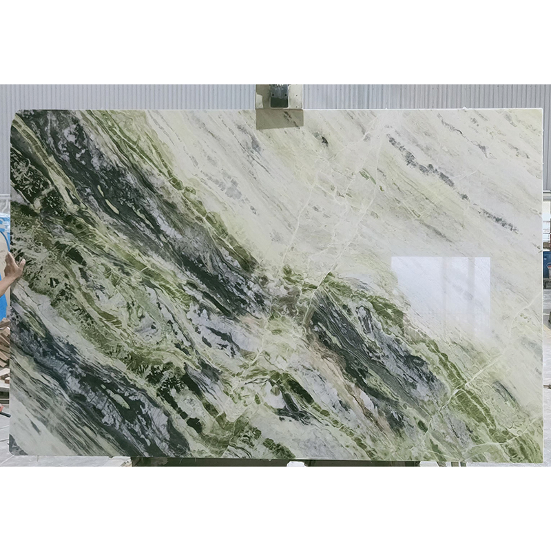 Ornament Design Natural Stone Polished/Honed Surface Kitchen/Bathroom/ Living Room Green Cold Ice Jade Green Bookmatch Marble for Home