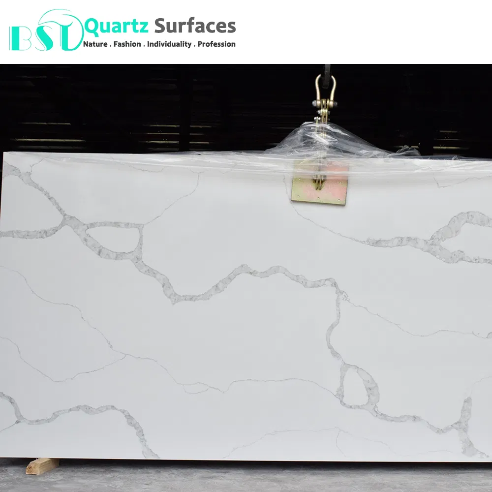 20mm Largest Size Calacatta Quartz Stone Slabs with Gray Veins