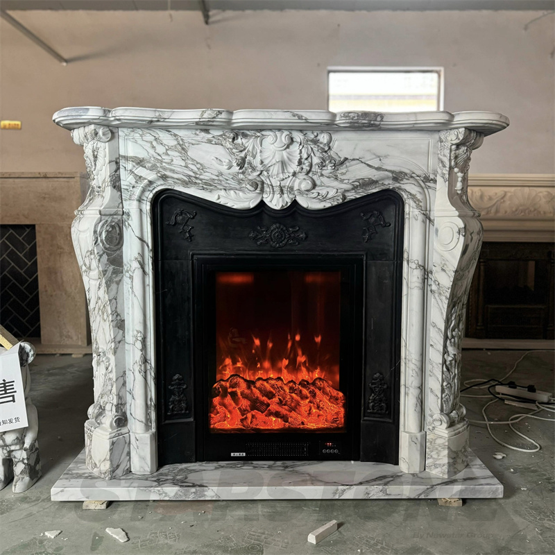 Modern Custom White Indoor Home Decor White Stone Marble Fireplace Mantels Surround