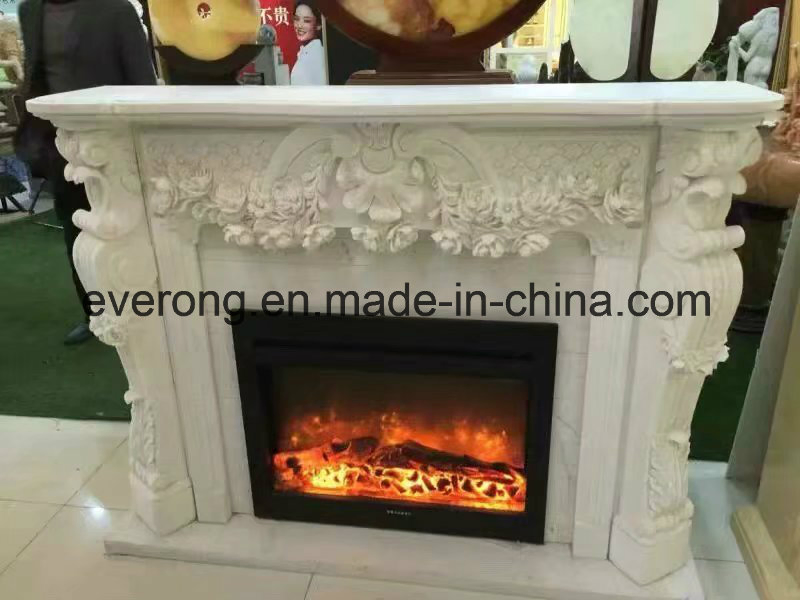 Customized Fireplace Surround White Marble Fireplace Mantel with Flower Carving