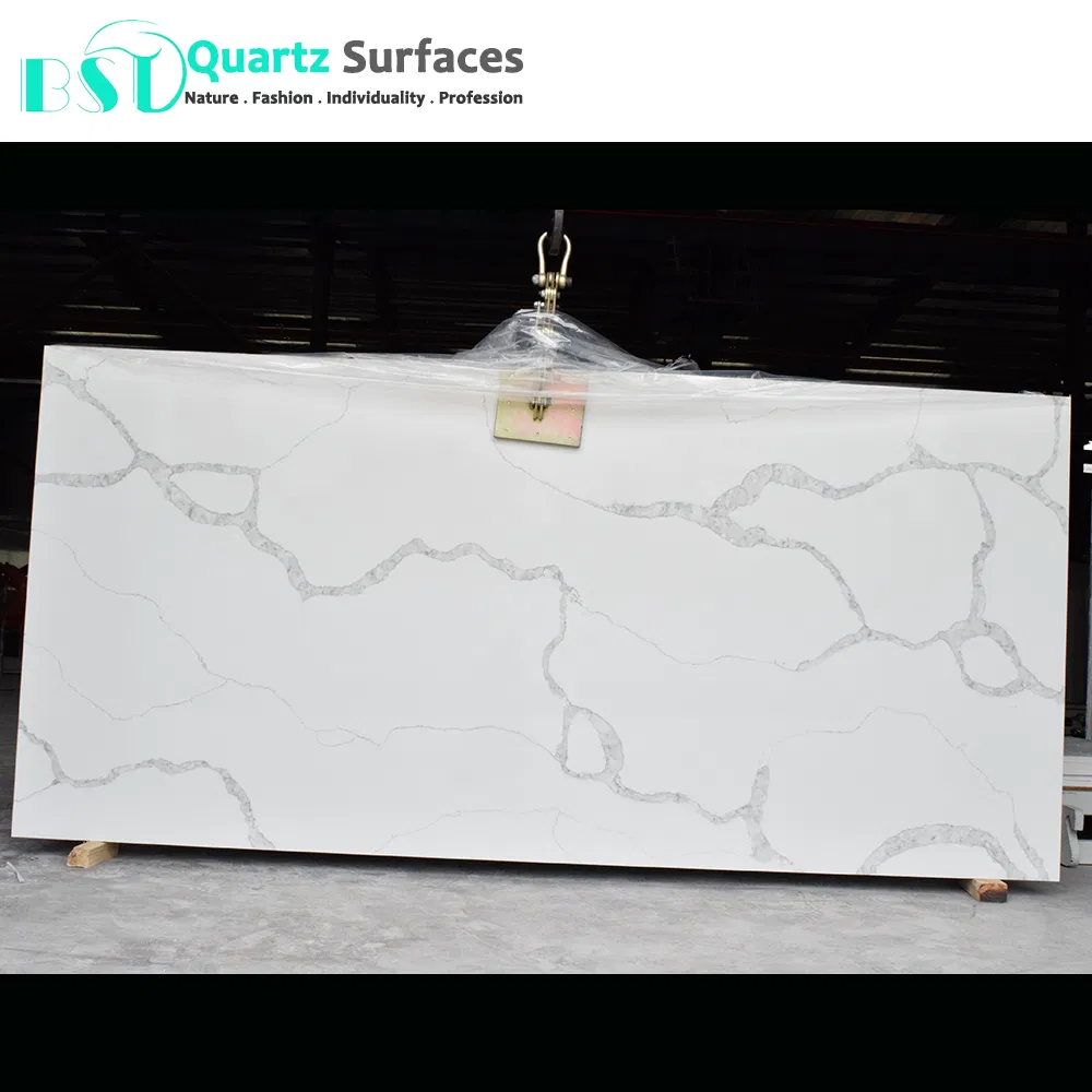 20mm Largest Size Calacatta Quartz Stone Slabs with Gray Veins