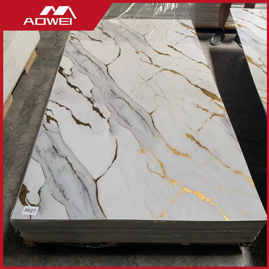 1220*2900mm High Gloss Flexible 3D UV Coating PVC Marble Wall Panel for Home Decoration
