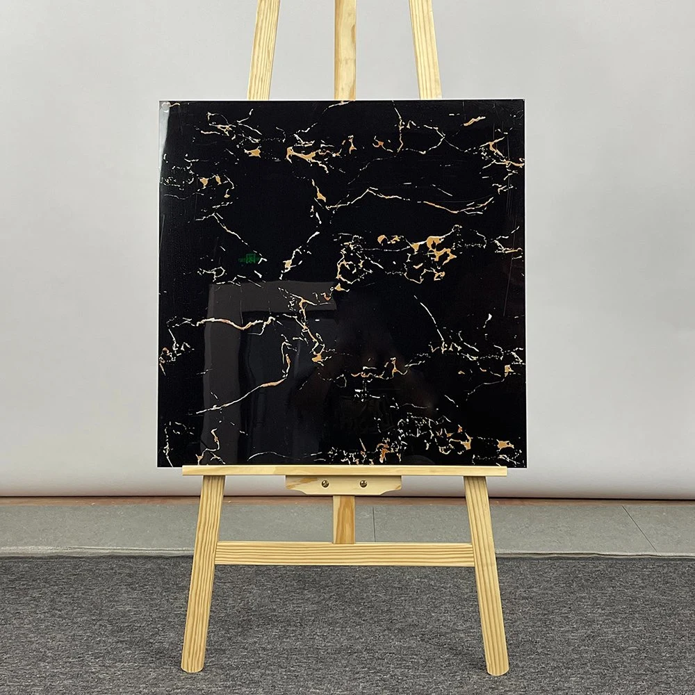 Latest Design Ceramic 60X60 Glossy Black Marble Floor Teil Black and Gold Tiles