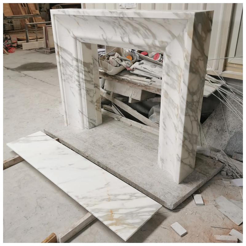 Modern and Classic Calacatta Gold White Marble Fireplace Mantel Surround