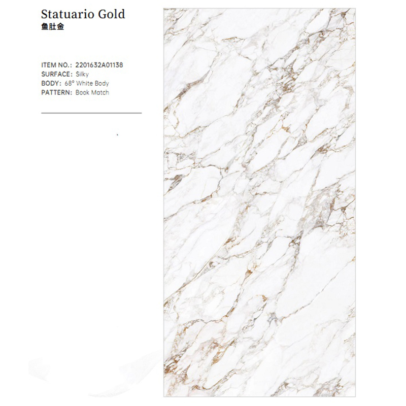 Full Body Sintered Stone Calacatta Gold Marble Bookmatch Marble Look for Countertop/Floor/Wall