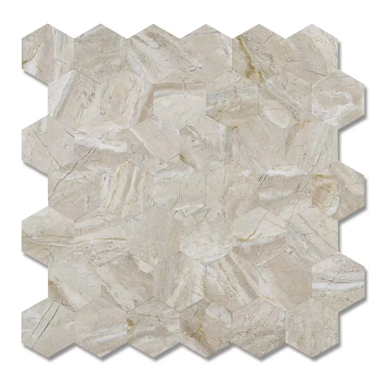 Hexagon Peel and Stick Backsplash Tile, Beige Marble Mixed Metal 3D PVC Wall Tiles Stick on Backsplash for Kitchen and Bathroom Kitchen Backsplash Tile