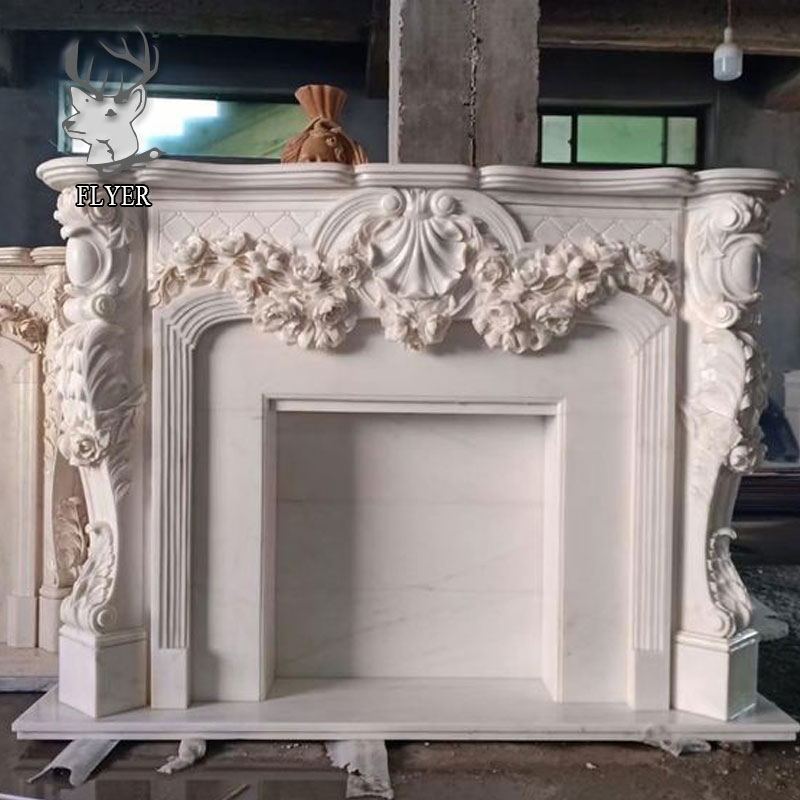 Frend Style Home Decor Arabescato Marble Fireplace Mantel Custom Stone Fireplace Surround Carving