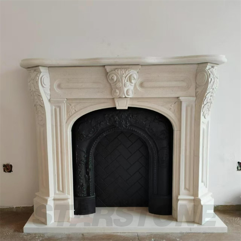 Modern Custom White Indoor Home Decor White Stone Marble Fireplace Mantels Surround