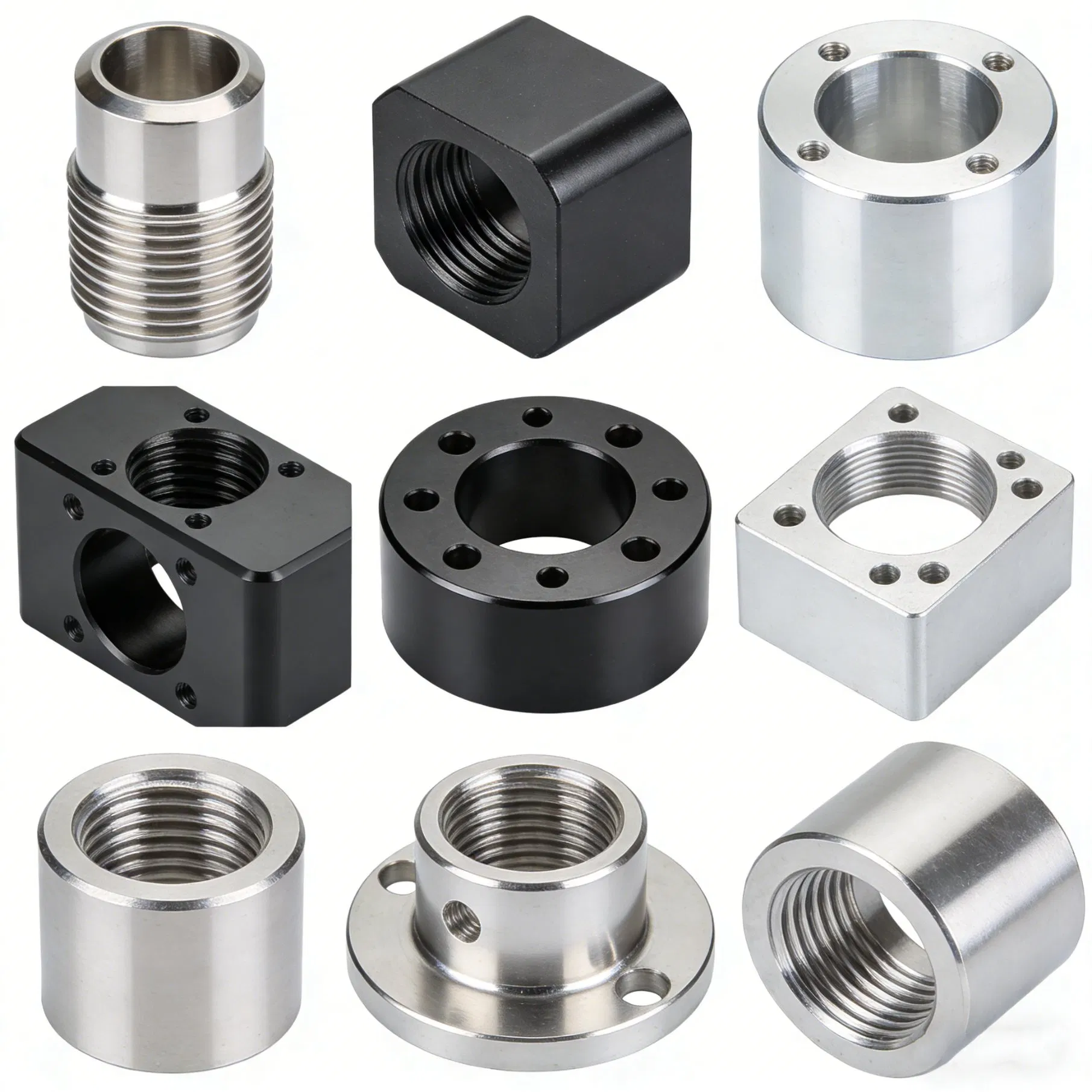 Multi-Color CNC Machined Nut Block Assortment with Hard Anodized Aluminum and Stainless Steel Parts for Automated Equipment