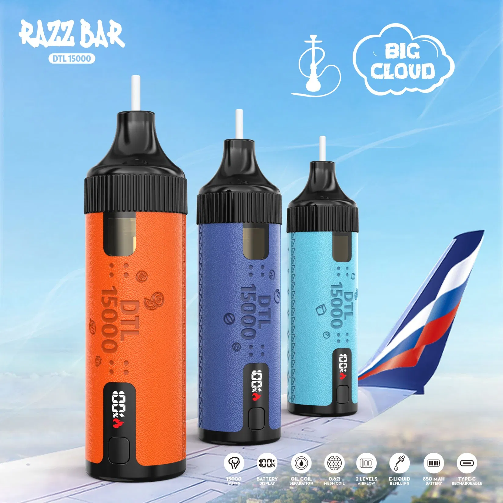 Dlt Appealing Cloud Chasers Flavor Aficionados Crown Big Cloud E-Hookah Tobacco Fakher Razz Bar Fruity Minty Premium 15000 Puff Vaporizer Disposable Vape Device