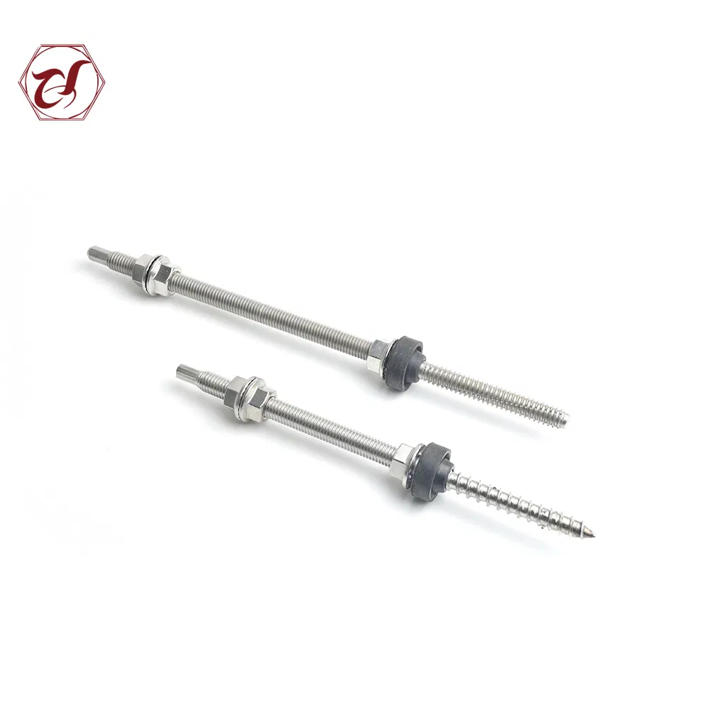 Stainless Steel Solar Panel Mounting Double Threaded Hanger Bolt M10X200/250mm for Buliding Constuction with Flange Nut