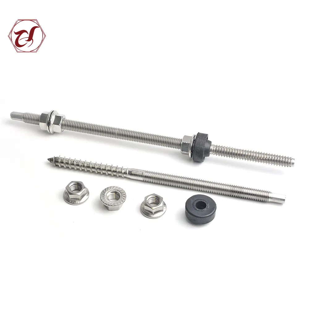 Stainless Steel Solar Panel Mounting Double Threaded Hanger Bolt M10X200/250mm for Buliding Constuction with Flange Nut