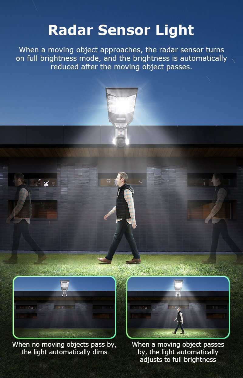 Outdoor Solar Monitoring Street Lamp Floodlight Solar 4G WiFi Dual Lens Auto Tracking CCTV Security Smart Home Video 12X PTZ IP Camera