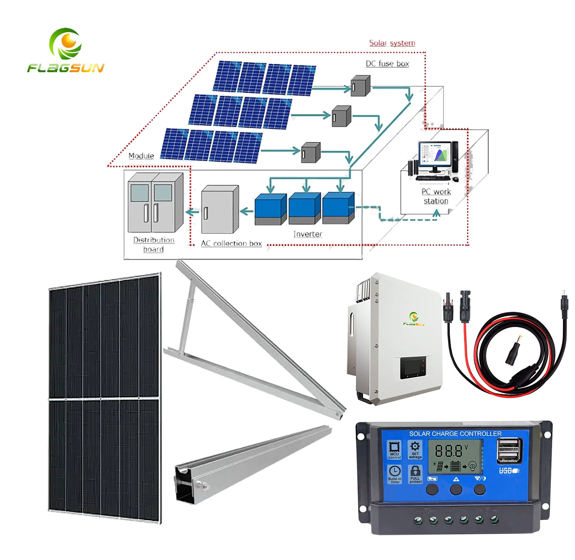 5kw Solar Power System with 450W Solar Panel Grid Tied Energy System Complete Set