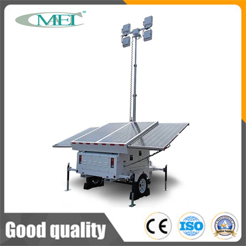 Good Quality Rainproof Floodlight Manual Lifting 7m or 9m Trailer Type Mobile Solar Monitoring Light Tower
