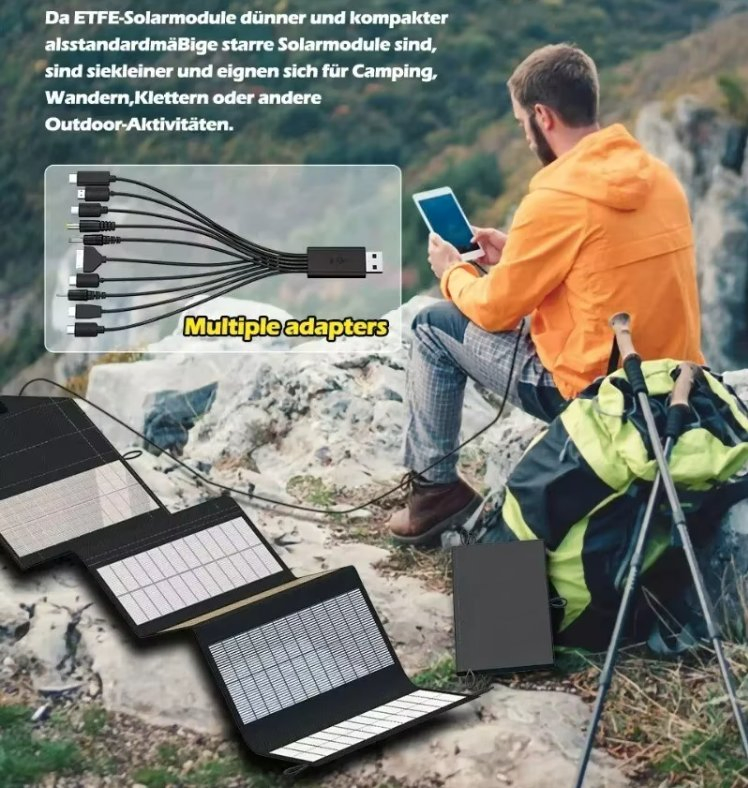 Small Solar Charger for Phone Wallet Size 8W Foldable Portable Hiking Solar Panel