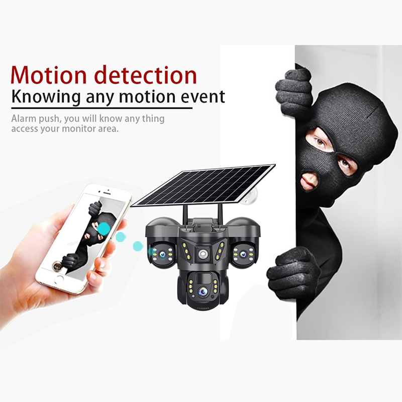 Solar-Powered Security Camera Triple-Lens Outdoor Monitoring Camera with Motion Detection Ai Human Alarm