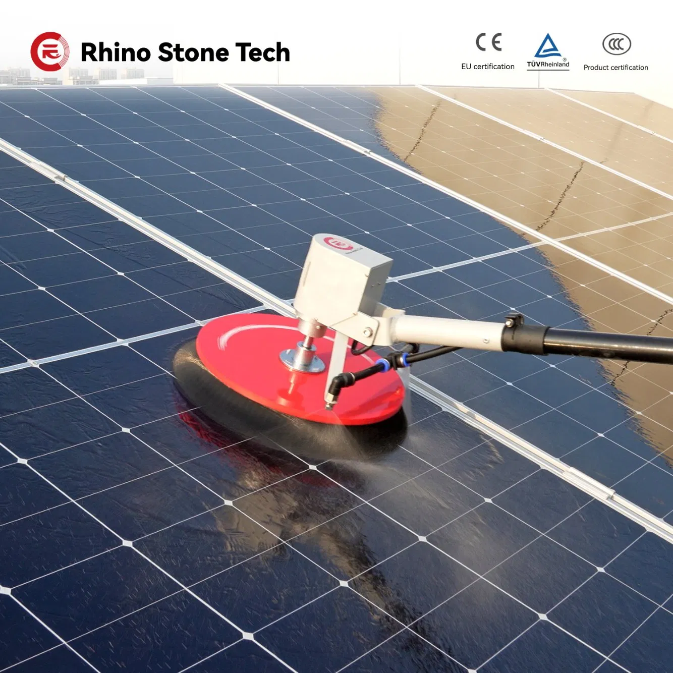 Rotating Solar Panel Cleaning Brush for Residential Photovoltaic Panels Washing Machine Dry / Wet Cleaning with 3.6m 5.4m 7.5m Carbon Fiber Handle