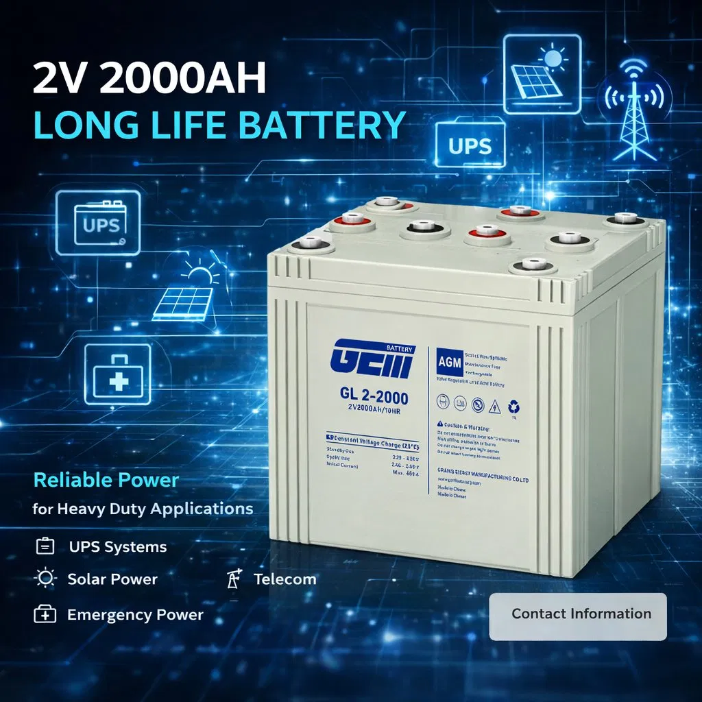 2V 2000Ah Long Life Stationary Battery, Premium Power Solution for MW-Level Solar Farms &amp; Microgrids