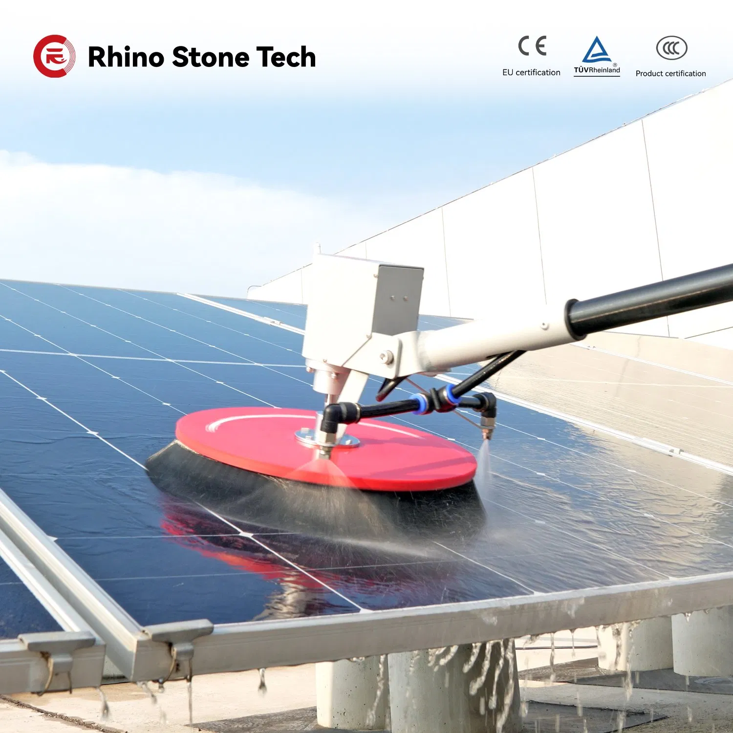 Rotating Solar Panel Cleaning Brush for Residential Photovoltaic Panels Washing Machine Dry / Wet Cleaning with 3.6m 5.4m 7.5m Carbon Fiber Handle