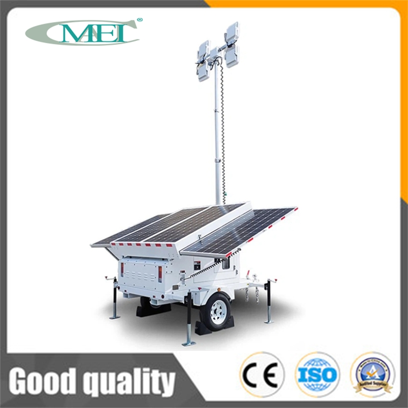 Good Quality Rainproof Floodlight Manual Lifting 7m or 9m Trailer Type Mobile Solar Monitoring Light Tower