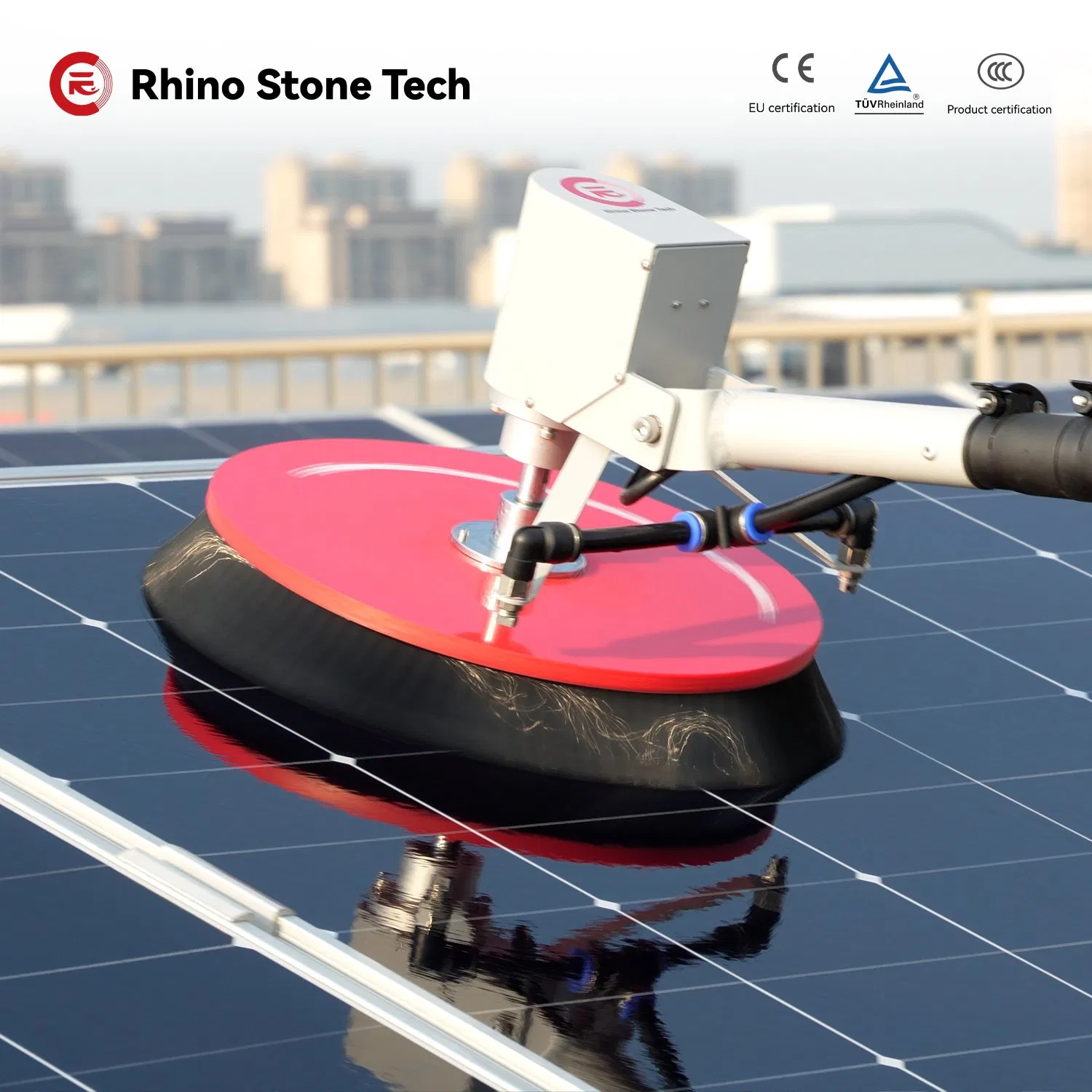 Rotating Solar Panel Cleaning Brush for Residential Photovoltaic Panels Washing Machine Dry / Wet Cleaning with 3.6m 5.4m 7.5m Carbon Fiber Handle