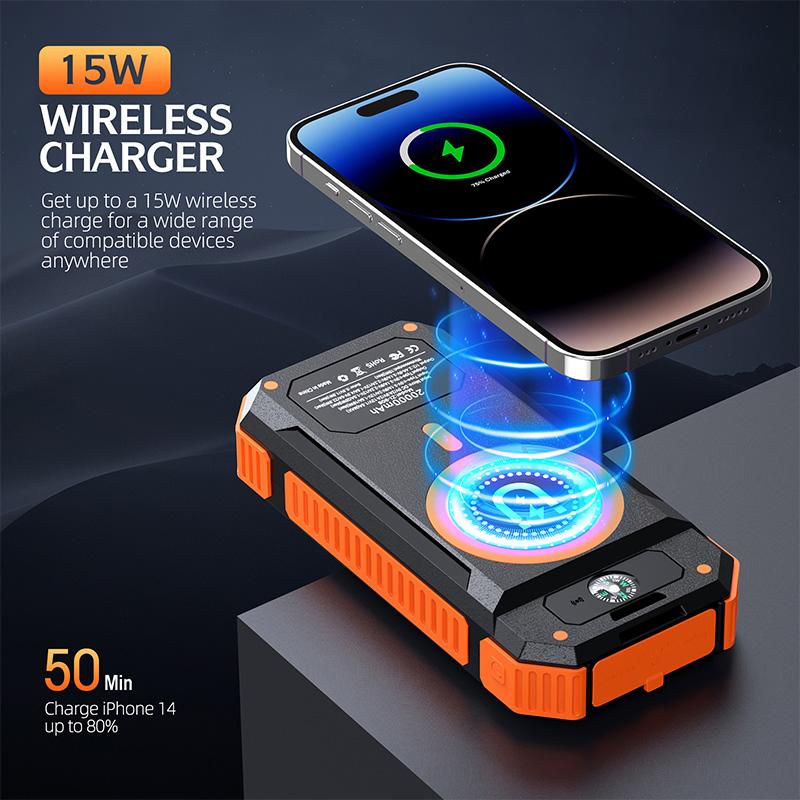 Wholesale 20000mAh Portable Wireless Magnetic Charger Solar Powerbanks with Compass