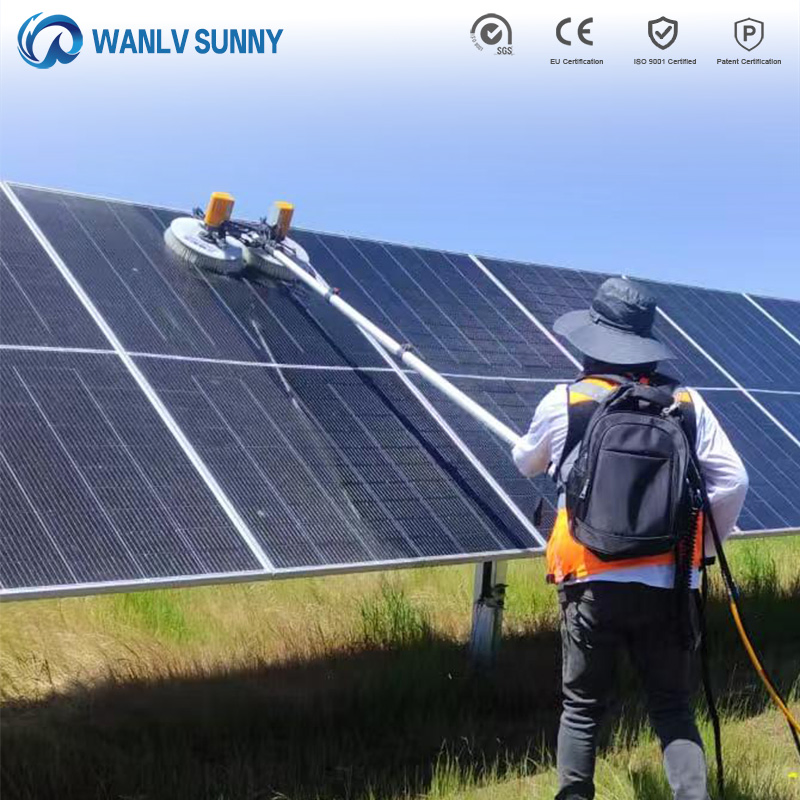 Battery-Powered Solar Panel Cleaning Brush Water-Fed Telescopic Pole Solar Cleaning Machine