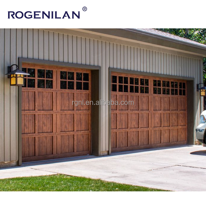 Wood Grain Aluminum Sectional Garage Door With Plexiglass Windows Automatic Sandwich Panel Overhead Garage Doors