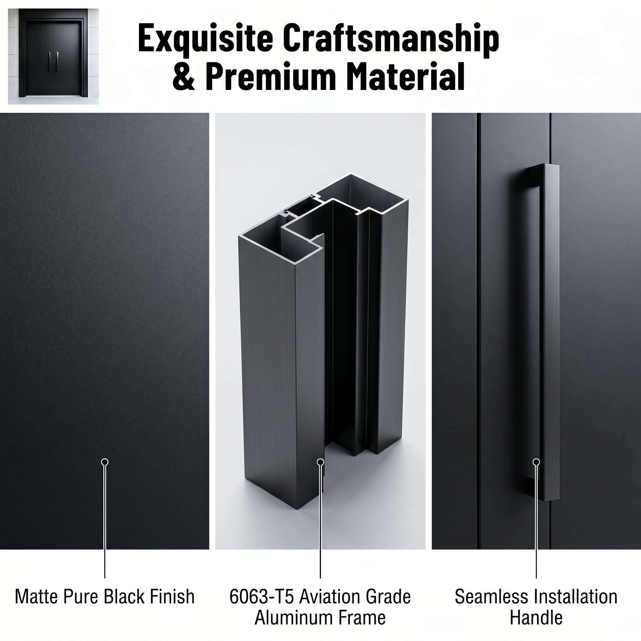 Residential Aluminum Security Front Door , Anti-Theft, Multi-Point Lock, Custom Size for House & Apartment