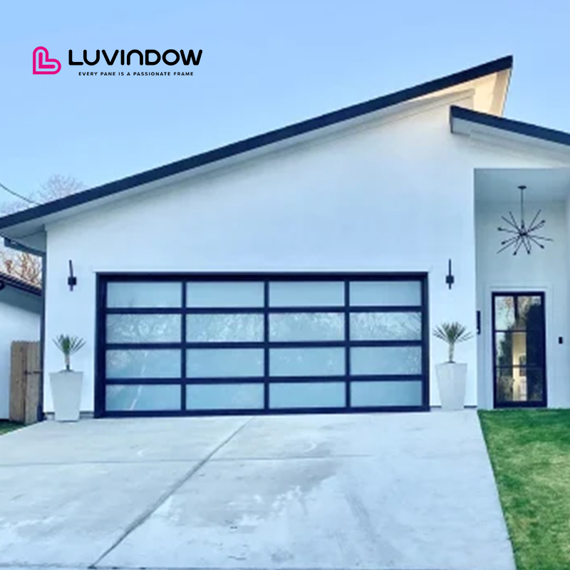 Luxury Modern Fully Tempered Aluminum Alloy Garage Door Black Frosted Hurricane-Proof Insulation Rolling Open Style For Villas