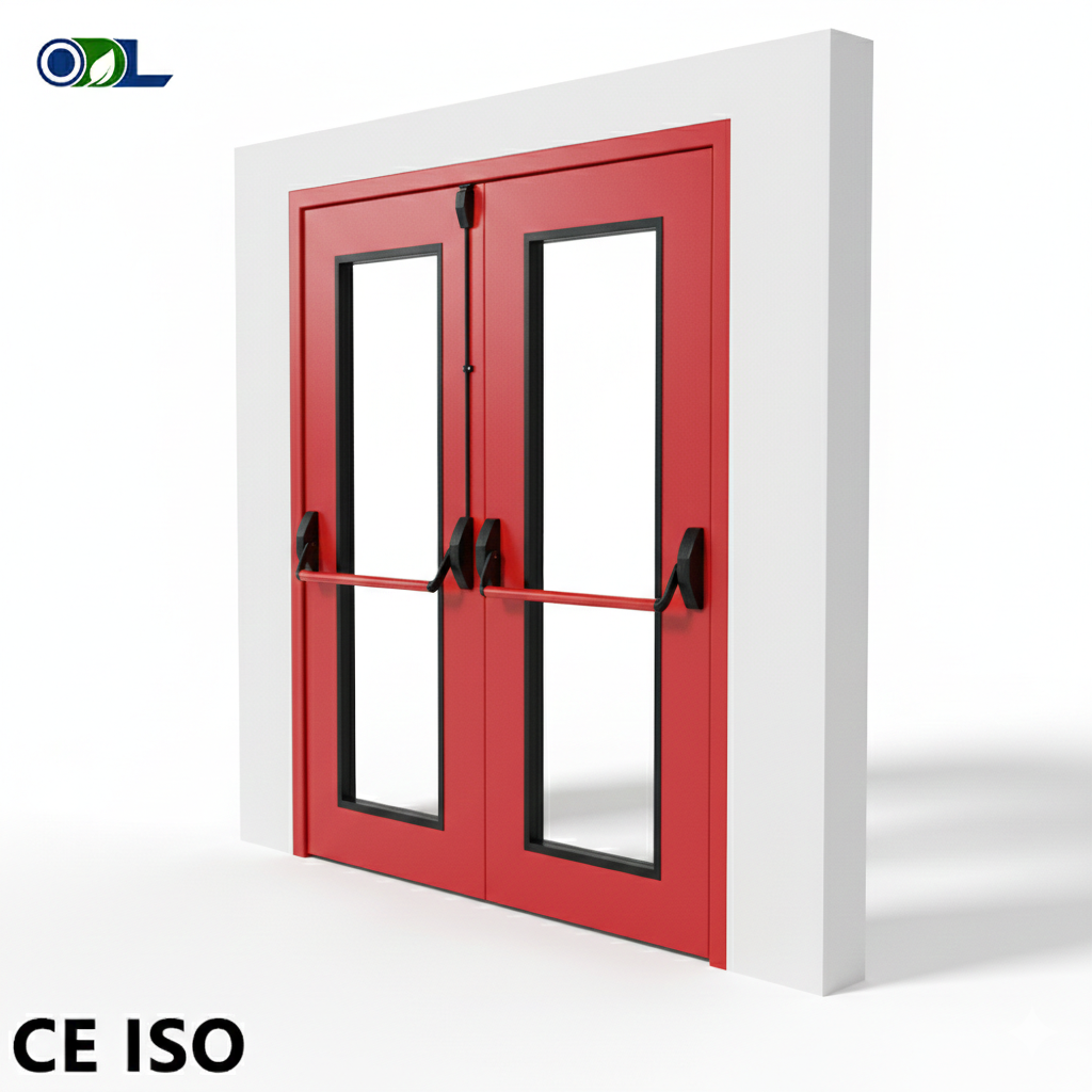 Acoustic Fire Rated Exit Door with Large Glass Window and Panic Bar for Soundproof Room