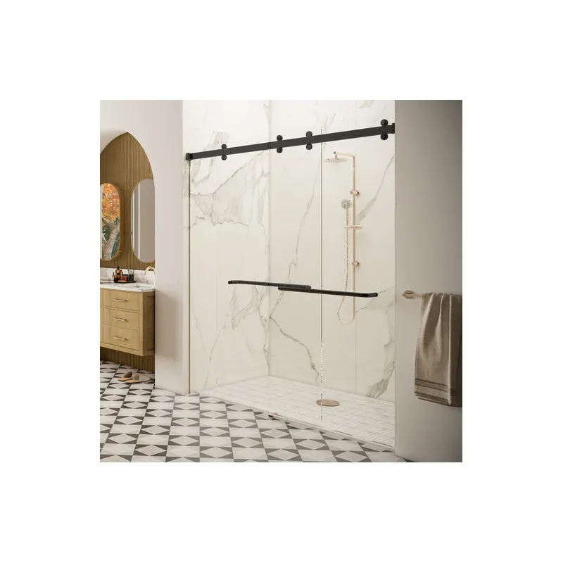 Matte Black Stainless Steel Deluxe 180 Degree 8 Rollers Two Door Bypass Sliding Shower Door System