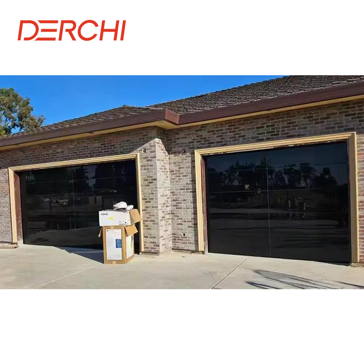 DERCHI USA Electric 16x8 Aluminum Wooden Looking Galvanized Steel PU Foam Overhead Sliding Garage Door With Black Windows