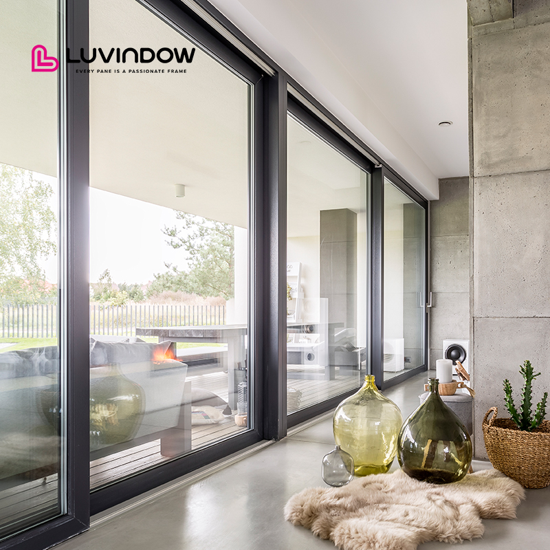 Luvindow Hurricane Impact Thermal Break Exterior Patio Aluminium Sliding Doors With Argon Low E Tempered Aluminium Glass Door