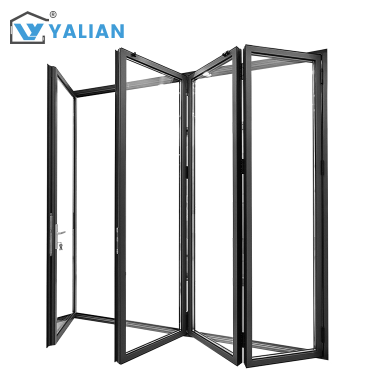 Modern Double Tempered Glass Bifolding Door Aluminum Alloy Hurricane-Proof Exterior Folding Door for Apartments Finished Surface