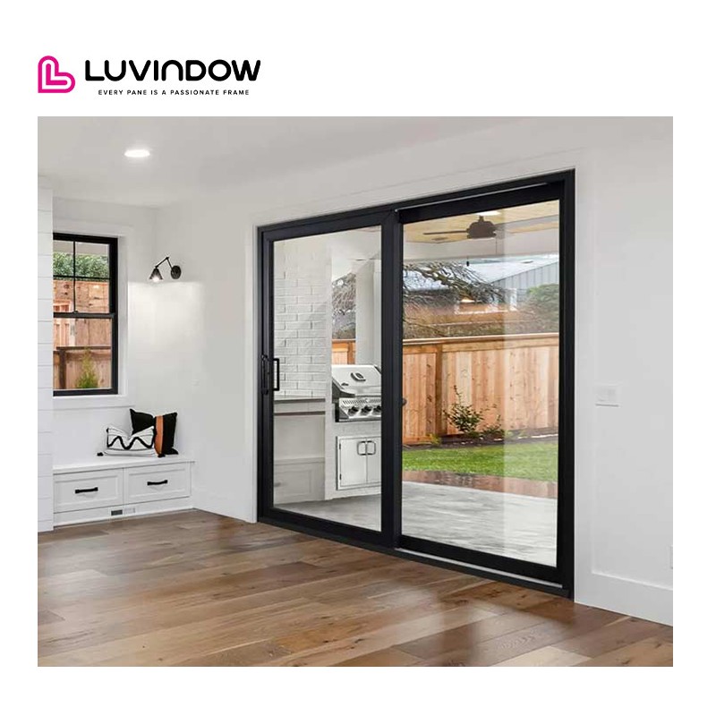 Luvindow Hurricane Impact Thermal Break Exterior Patio Aluminium Sliding Doors With Argon Low E Tempered Aluminium Glass Door