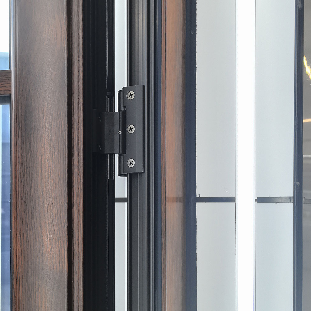 Modern Manual Red Wood Grain Single Outward Opening Aluminum Glass Door with Sound Insulation for Villa Courtyard Entrance