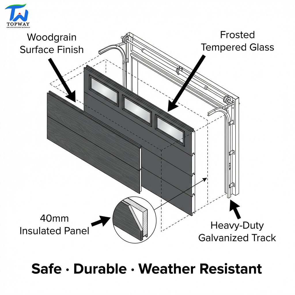 USA CA Customized Automatic Insulated Electric Sectional Double Skin Thermal Break Overhead Glass Aluminum Alloy Garage Villa