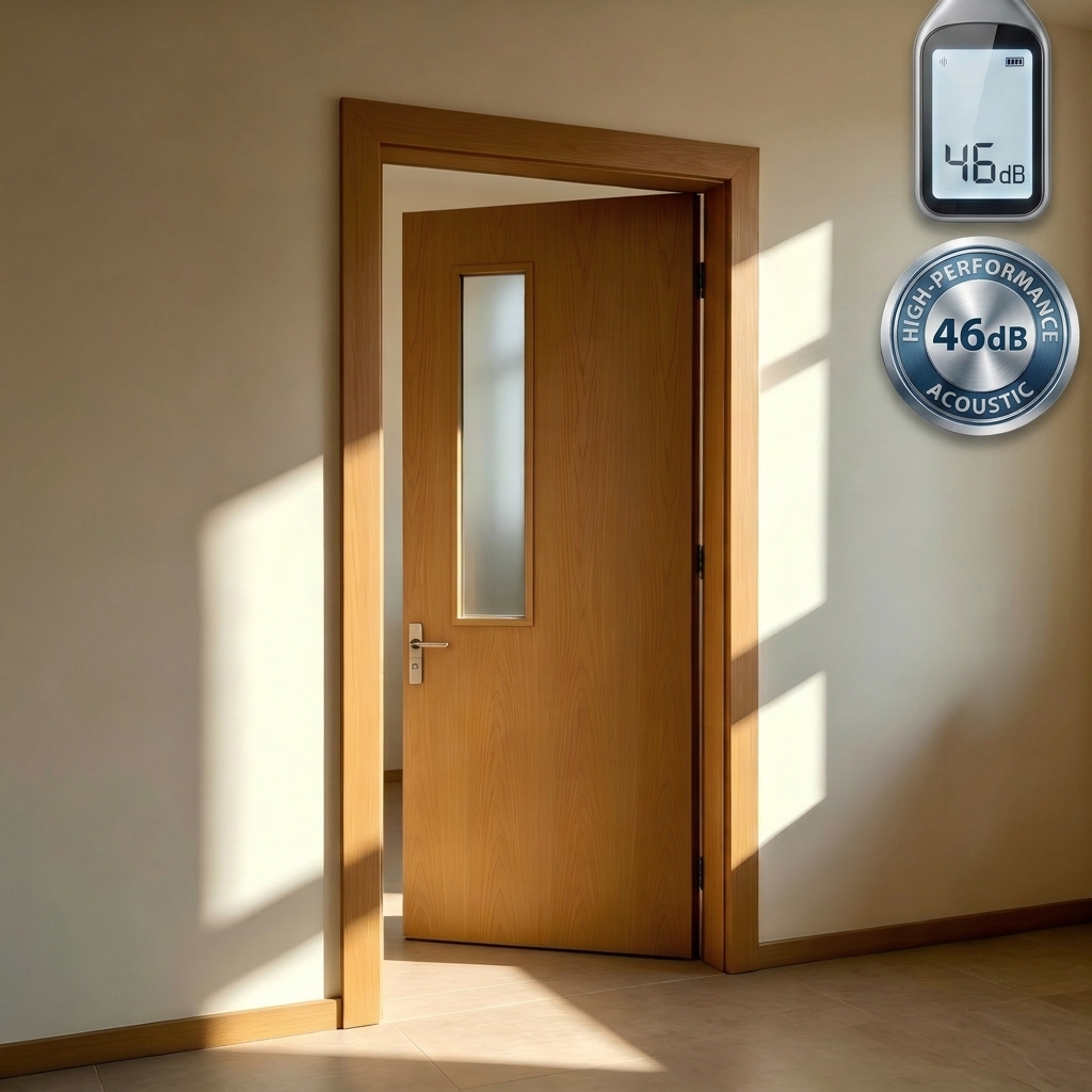1H Fire Rated Door 46dB Soundproof Solid Wood Door Minimalist Slab Door for School