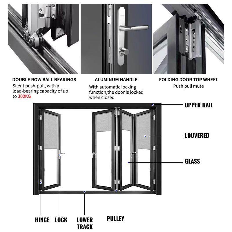 External Opening Folding Style Door Organ Type Aluminum Double Hollow Glass White Bi-fold Automatic Door Folding Door