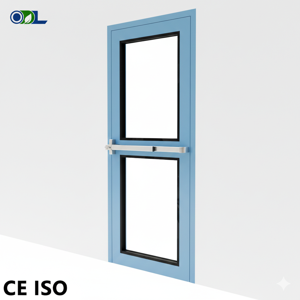 Acoustic Fire Rated Exit Door with Large Glass Window and Panic Bar for Soundproof Room