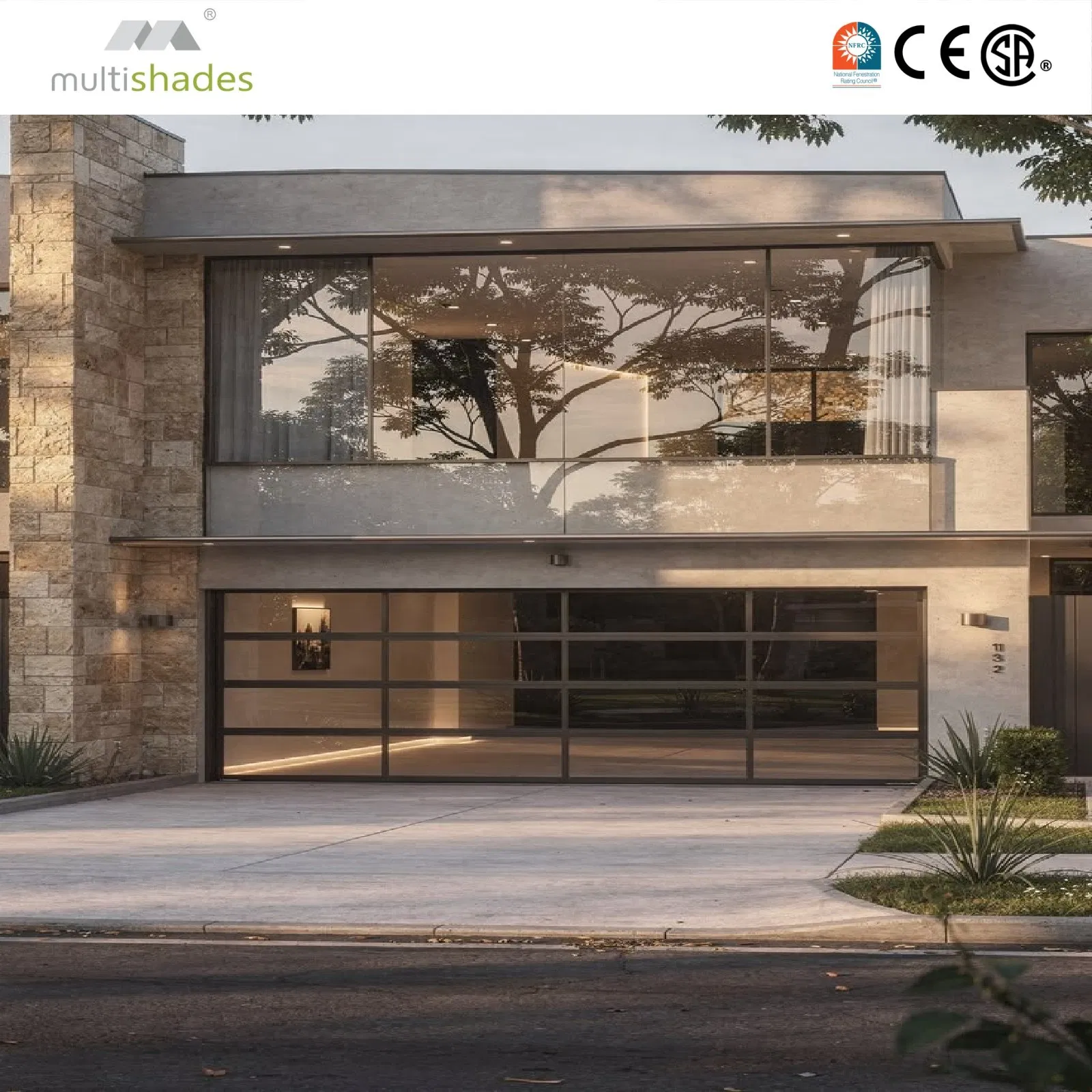 Panoramic Full Screen Automation Smart Aluminium Glass Perspective Garage Doors