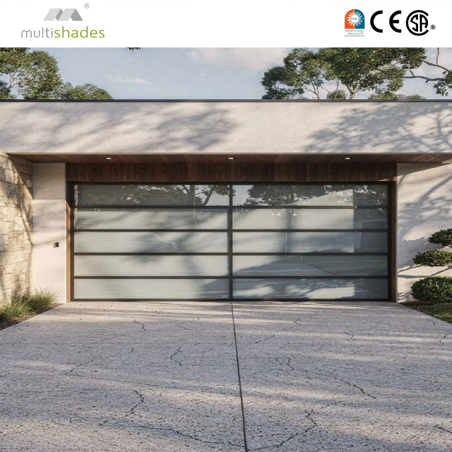 Panoramic Full Screen Automation Smart Aluminium Glass Perspective Garage Doors