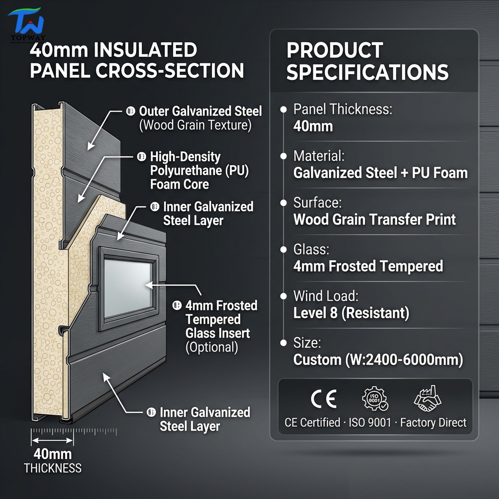 USA CA Customized Automatic Insulated Electric Sectional Double Skin Thermal Break Overhead Glass Aluminum Alloy Garage Villa