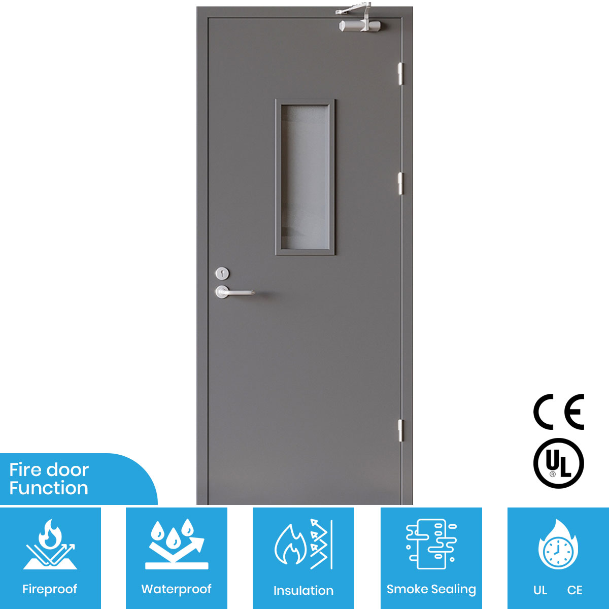 FHM-1028 Modern Steel Fire Door with Fireproof Performance for Hospital School Mall Hotel Apartment &amp; Exterior Use
