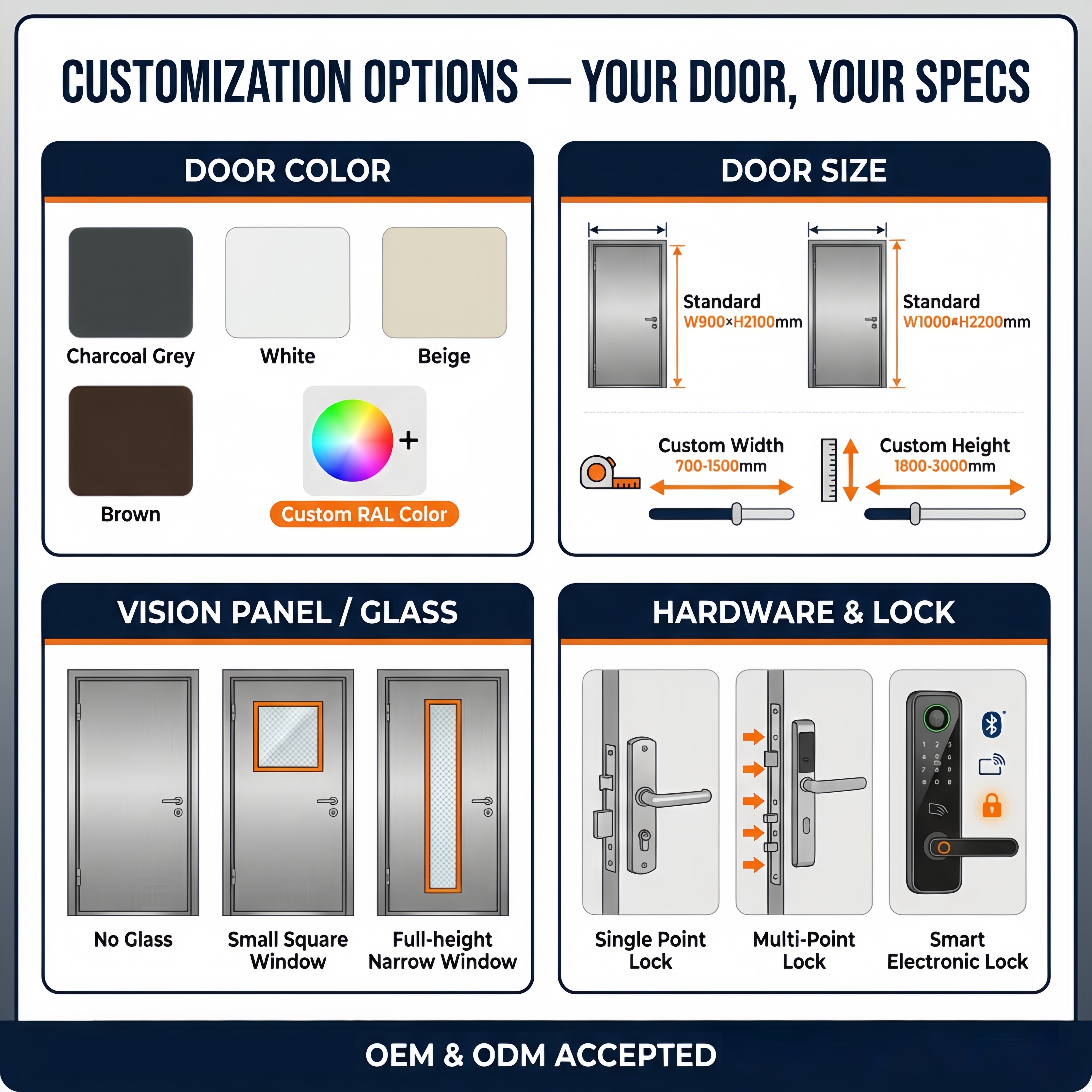 UL Certified Fire Rated Steel Door Building Exit Steel Door Fireproof Safety Steel Door for Hospital School Project