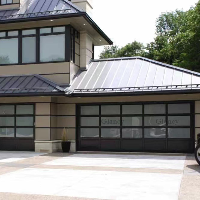 American Home For Full View Automatic Aluminum Glass Alloy Black Heat-Insulation Electric Automatic Garage Doors