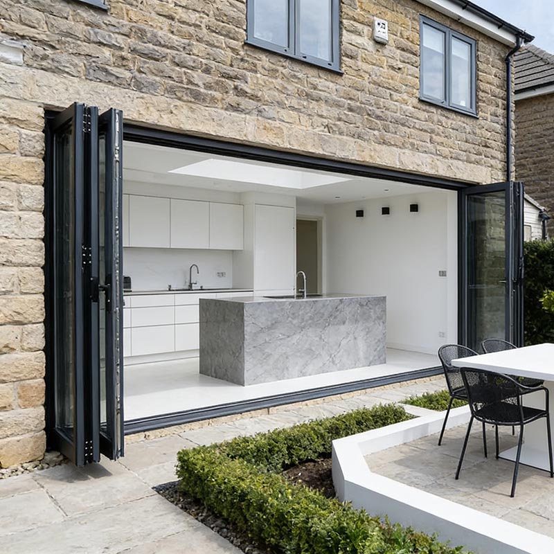 Modern Soundproof Waterproof Aluminum Folding Sliding Glass Patio Bi-Fold Door With Thermal Insulation